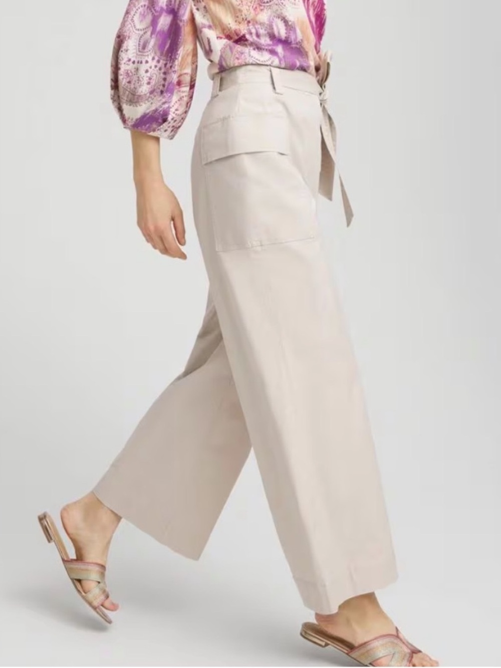 Chico’s 10 (1.5R) Pants Belted Twill Utility Cropped Pants in Smokey Taupe NWT